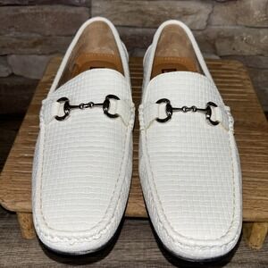 Faranzi White Sheldon Silver Buckle Slip on 10 Driver's Men Loafer/Shoe F420297K